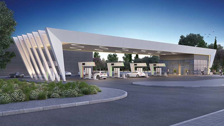 Commercial building and gas station