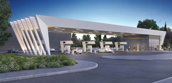 Commercial building and gas station