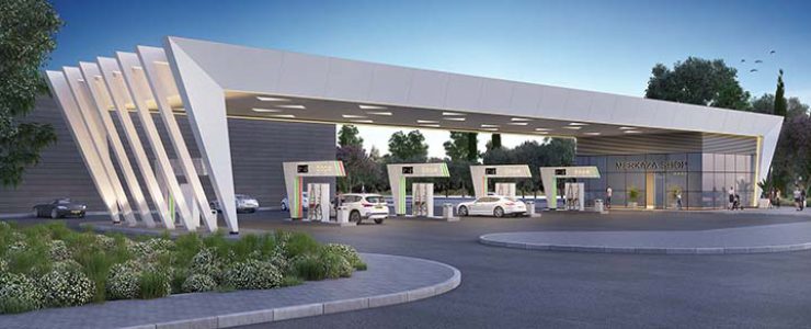 Commercial building and gas station